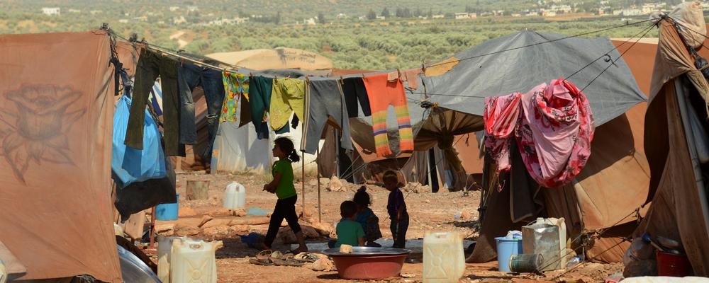 Children in the Atmeh refugee camp in Idlib province, Syria 